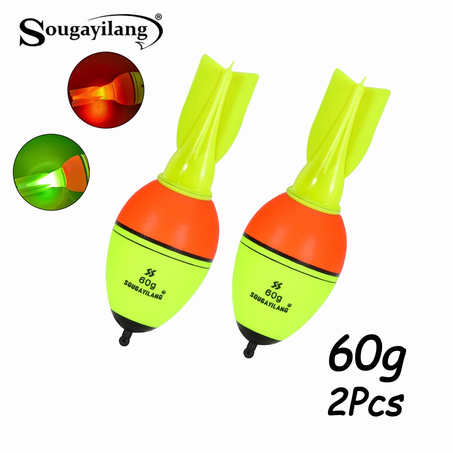 Luminous Fish Floats Rocket Shape 2Pcs with 6 Size -High Density Foam Material for 30-100G Buoyancy Fishing Gear ﻿