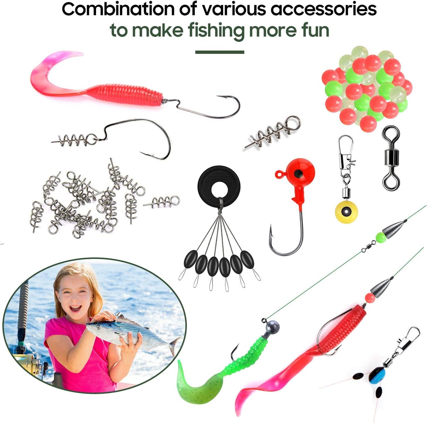Fishing Accessories Equipment Kit Rig Set Including Sinker Bullet Weights,Fishing Swivels Snap,Sinker Slides,Jig Hook,Fishing Tackle Box for Bass Trout Freshwater Saltwater