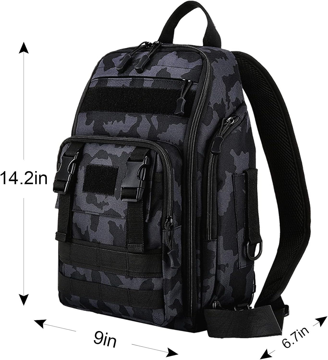 Fishing Tackle Backpack Storage Bag Outdoor Shoulder Backpack Waterproof Cross Body Sling Bag Fishing Gear Bag with Rod Holder (Green Camo + Tackle Box)