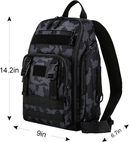 Fishing Tackle Backpack Storage Bag Outdoor Shoulder Backpack Waterproof Cross Body Sling Bag Fishing Gear Bag with Rod Holder (Green Camo + Tackle Box)