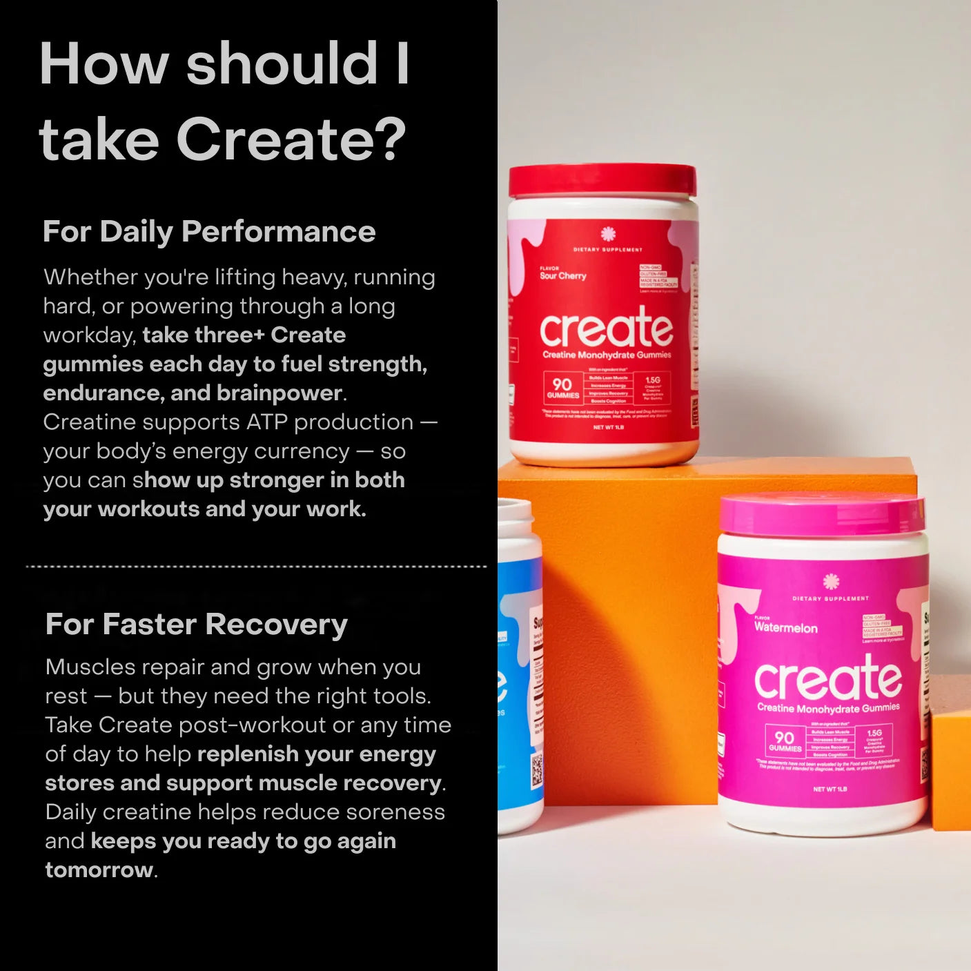 Create Watermelon Creatine Gummies – 1.5G Creatine Monohydrate, Boost Strength & Focus, 90 Ct