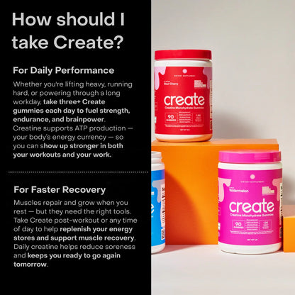 Create Watermelon Creatine Gummies – 1.5G Creatine Monohydrate, Boost Strength & Focus, 90 Ct