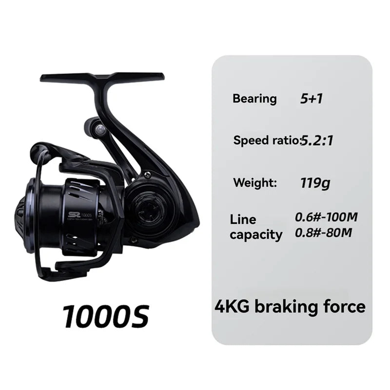 Ac39-Waterproof 1000S Ultra Light Mini Spinning Reel, Carbon Fiber - Anti-Rust, Low Inertia Rotor for Efficient Fishing
