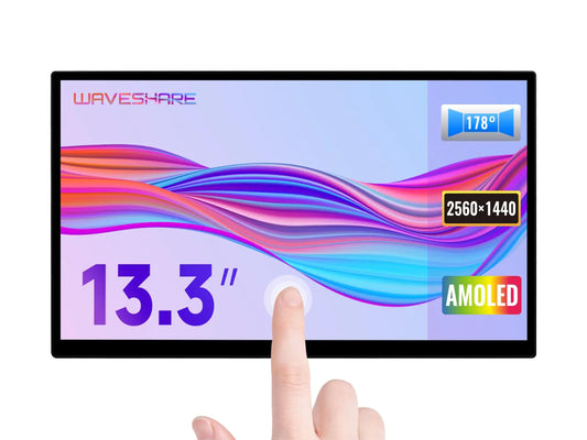 waveshare 13.3inch 2K AMOLED Touch Display 2560×1440 HDMI/Type-C Display InterfaceCompatible with Raspberry Pi/Jetson Nano/PC/Smartphone