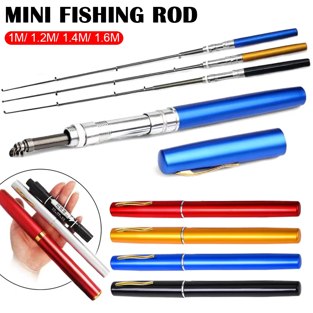 1M-1.6M Pen Style Pocket Fishing Rod Compact Telescopic Pole Lightweight Aluminum Alloy Portable Outdoor Use Fishing Gear