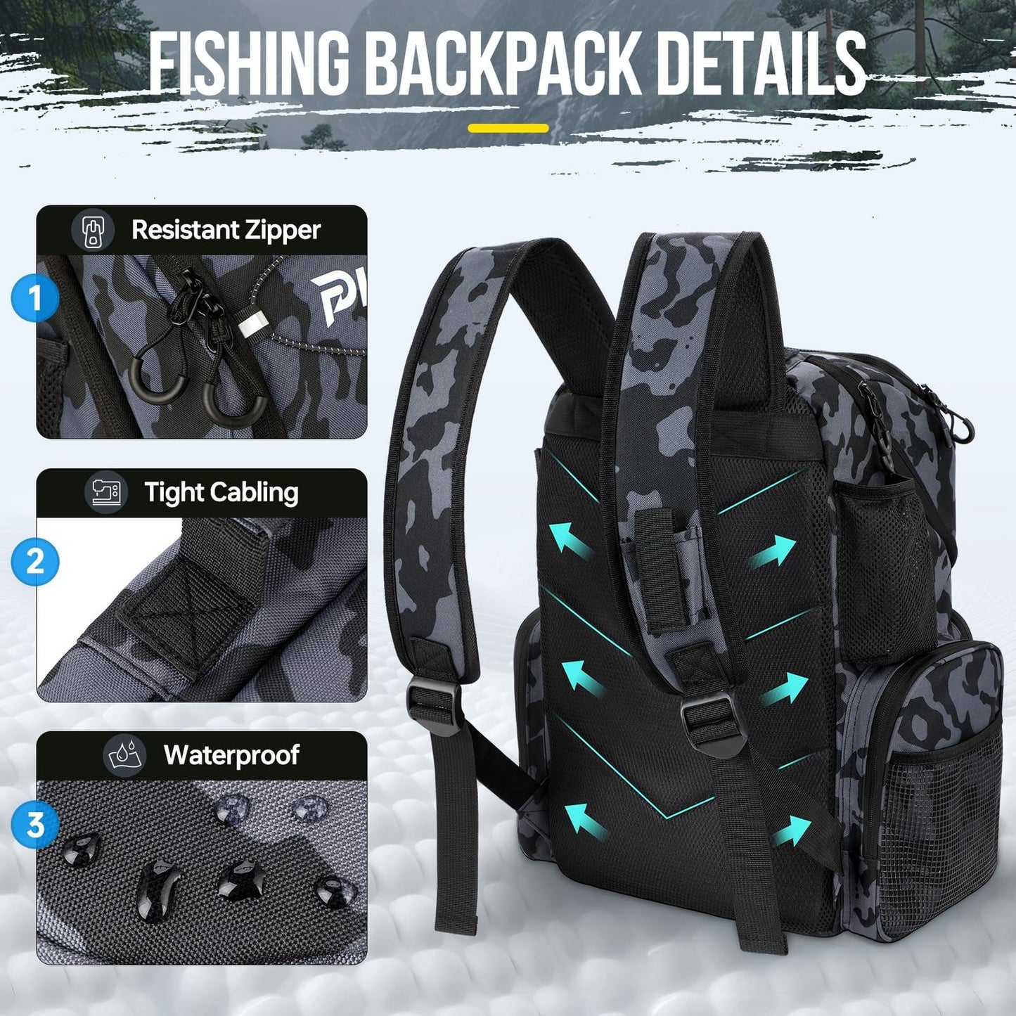 Fishing Backpack with Rod Holders & Cooler, 45L Large Water-Resistan