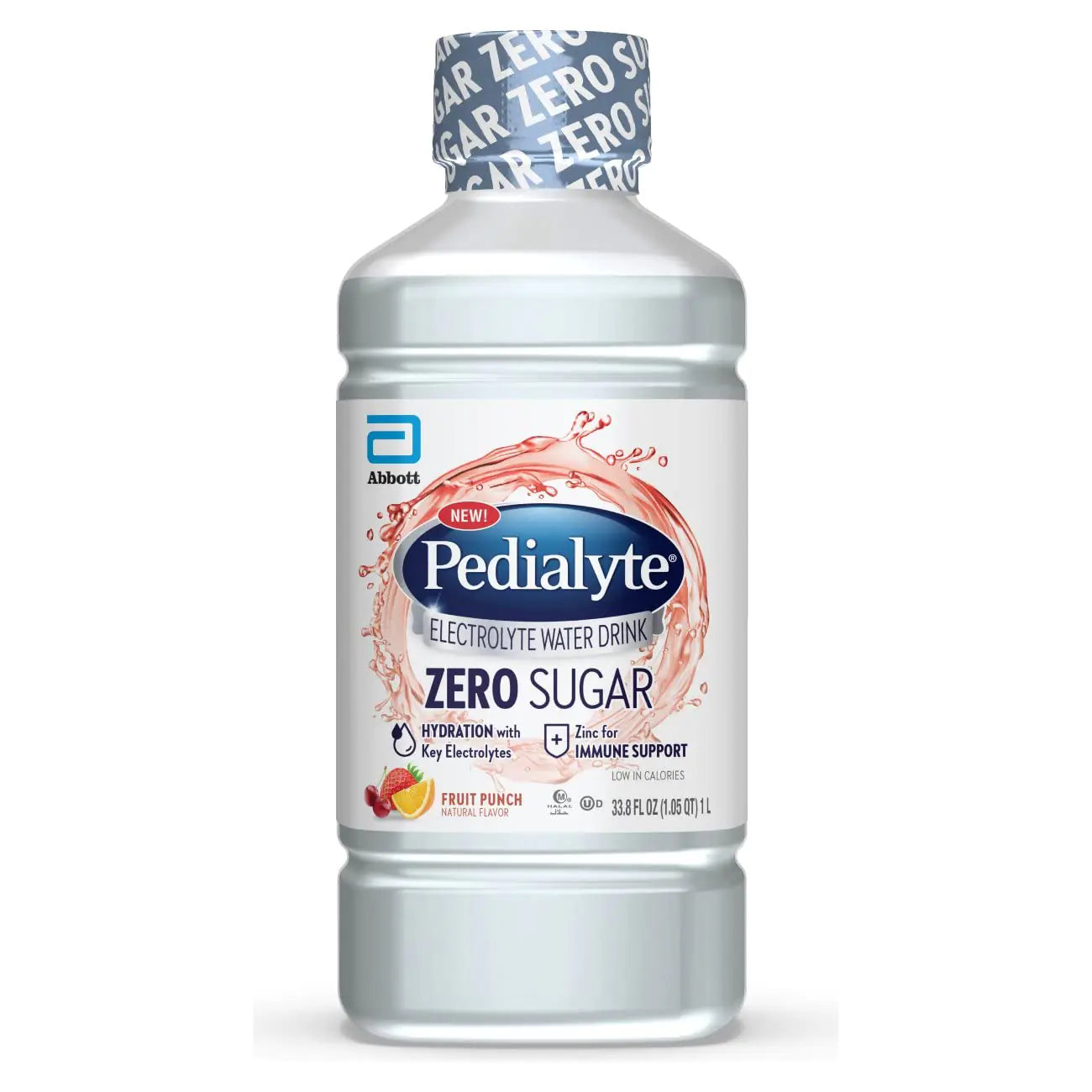 Pedialyte Electrolyte Water with Zero Sugar Hydration with 3 Key Electrolytes & Zinc for Immune Support Fruit Punch 1 Liter