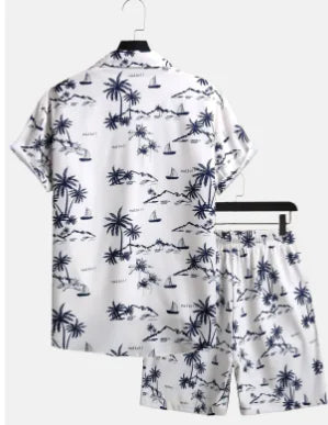 Men's 3D Print Beach Shirt & Shorts Set