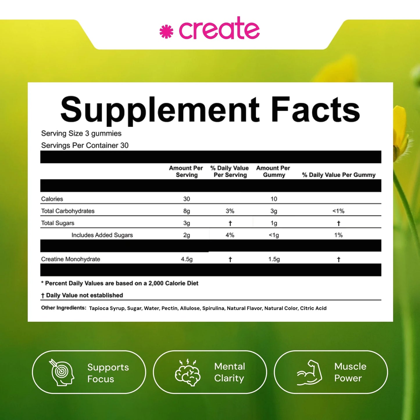 Create Watermelon Creatine Gummies – 1.5G Creatine Monohydrate, Boost Strength & Focus, 90 Ct