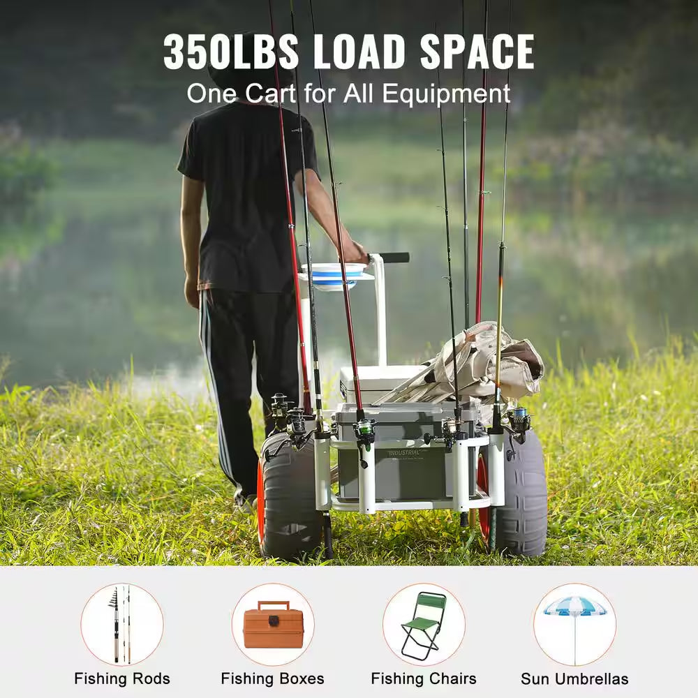 3.5 Cu.Ft. Beach Fishing Cart 350 Lbs. Heavy-Duty Steel Fish and Marine Cart Garden Cart with 2 X 16 In. PU Balloon Tire