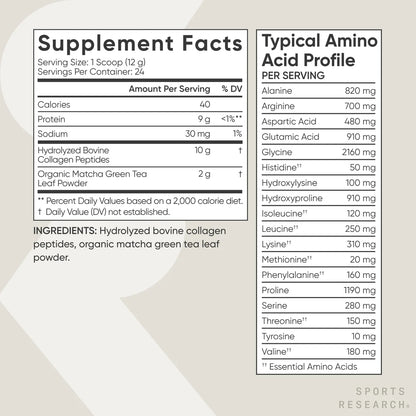 ® Collagen Peptides Matcha Green Tea Hydrolyzed Supplement 10.16Oz (24 Servings)