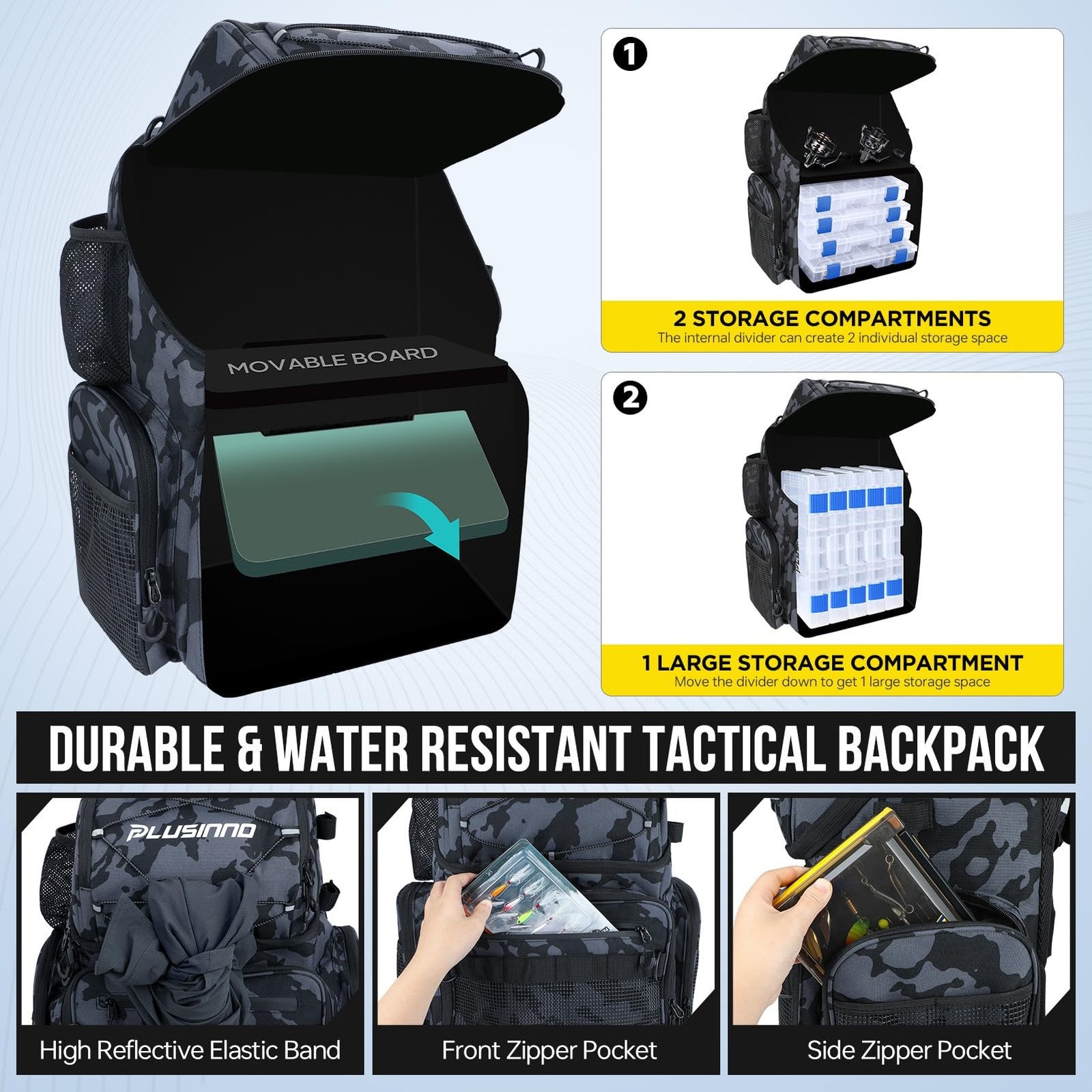 Fishing Backpack with Rod Holders & Cooler, 45L Large Water-Resistan