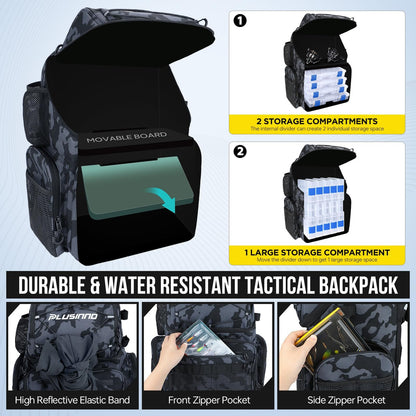 Fishing Backpack with Rod Holders & Cooler, 45L Large Water-Resistan