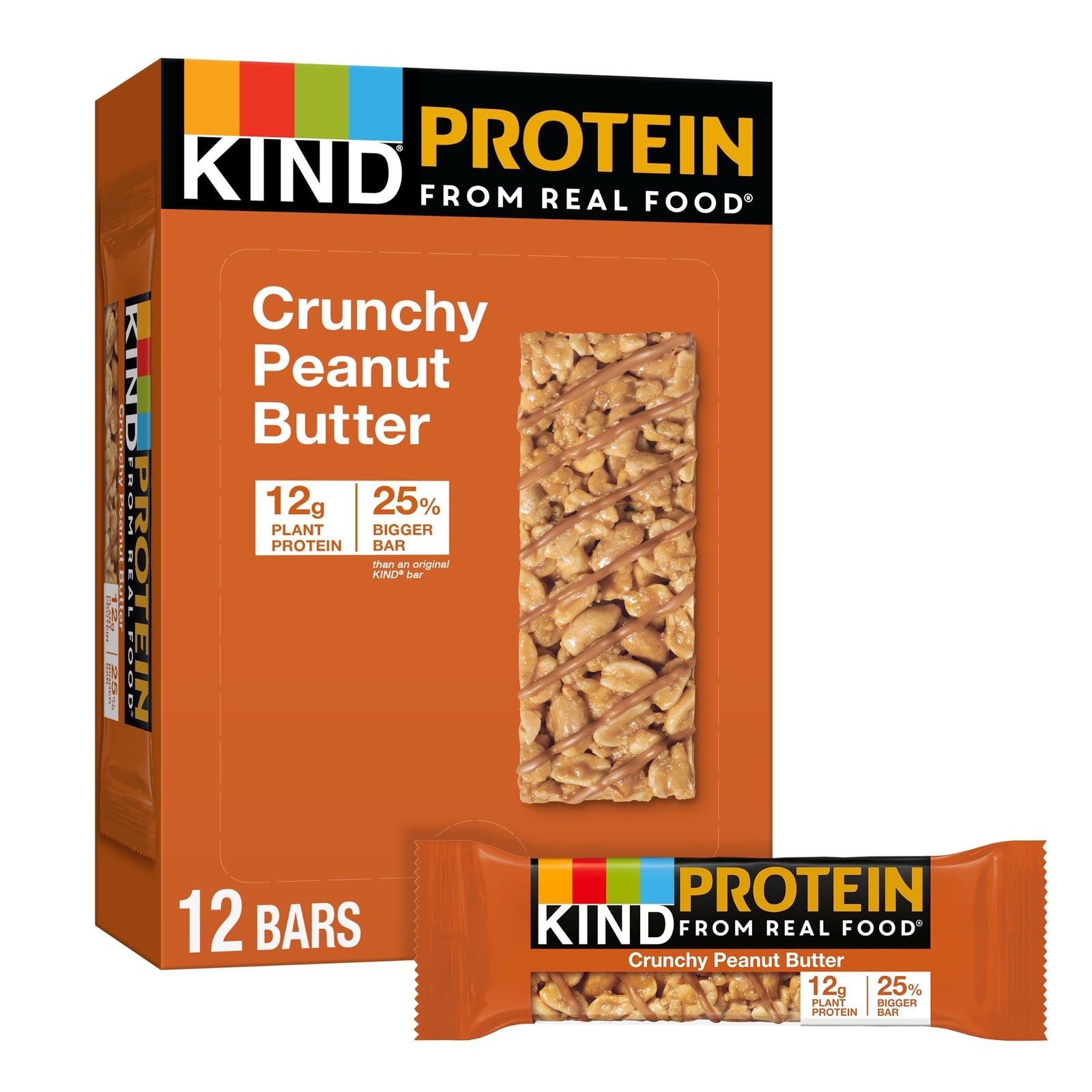 KIND Protein Bars Crunchy Peanut Butter 12 Count Gluten Free Plant Protein