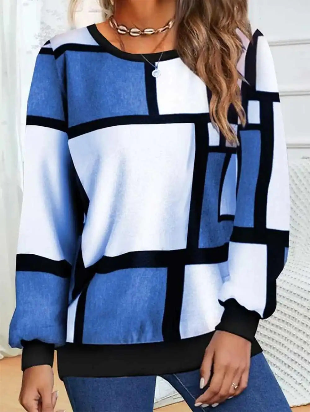 Casual 3D Printed Geometric Long Sleeve Sweater