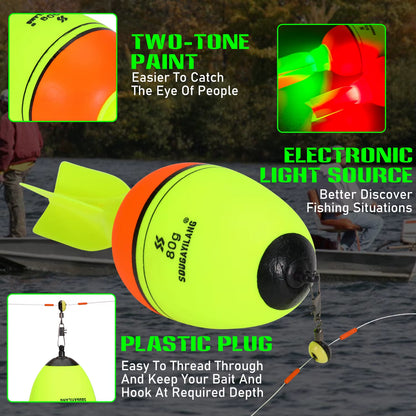 Luminous Fish Floats Rocket Shape 2Pcs with 6 Size -High Density Foam Material for 30-100G Buoyancy Fishing Gear ﻿