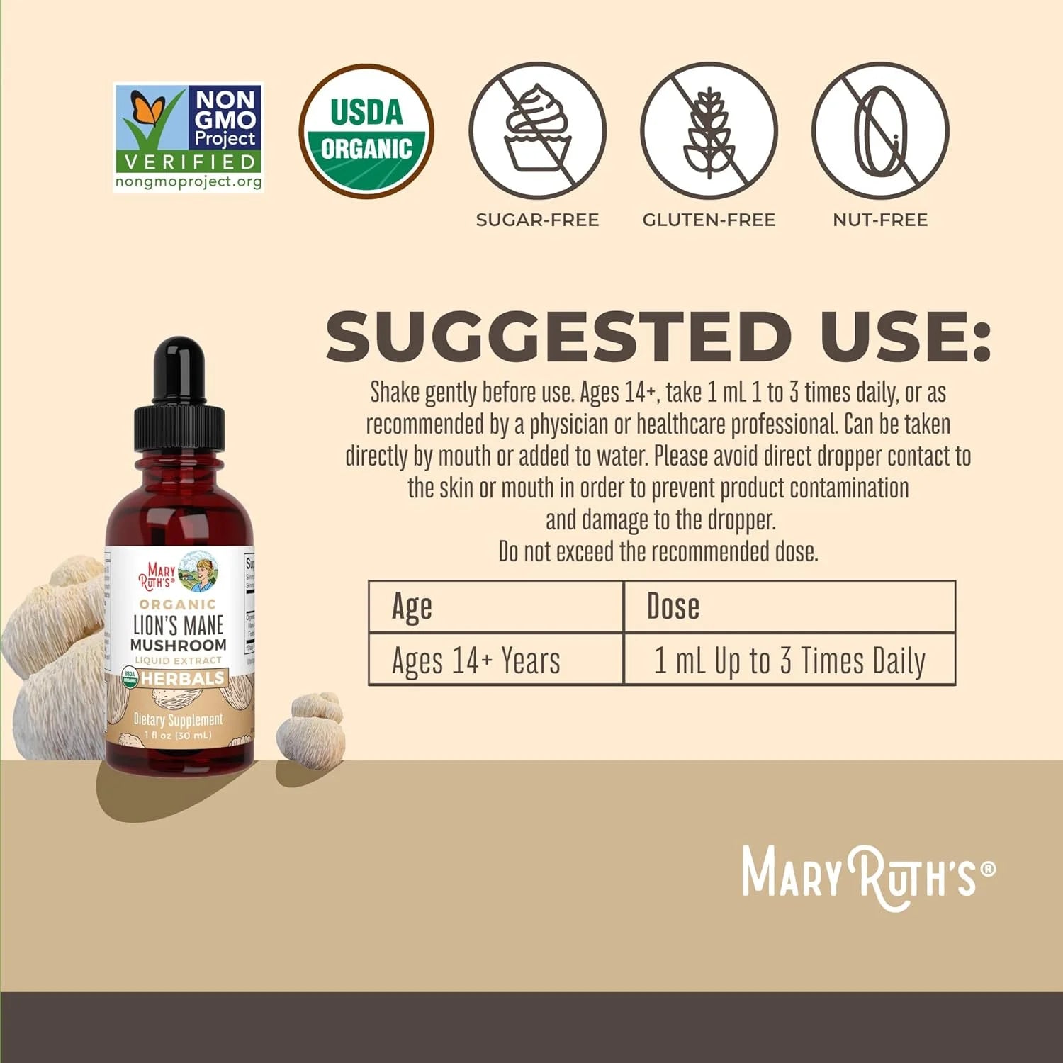 USDA Organic Lion’S Mane Mushroom Liquid Drops Nootropic Herbal Supplement Vegan, Non-Gmo 1 Fl Oz / 30 Ml