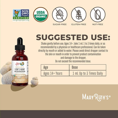 USDA Organic Lion’S Mane Mushroom Liquid Drops Nootropic Herbal Supplement Vegan, Non-Gmo 1 Fl Oz / 30 Ml