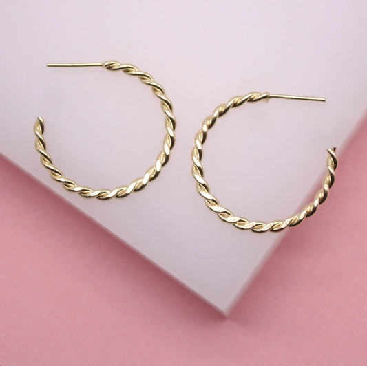 18K Gold Filled Twisted Hoop Stud Earrings | Gold Circle Twisted Hoop-0