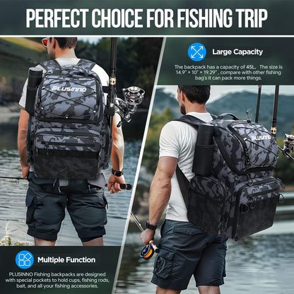 Fishing Backpack with Rod Holders & Cooler, 45L Large Water-Resistan