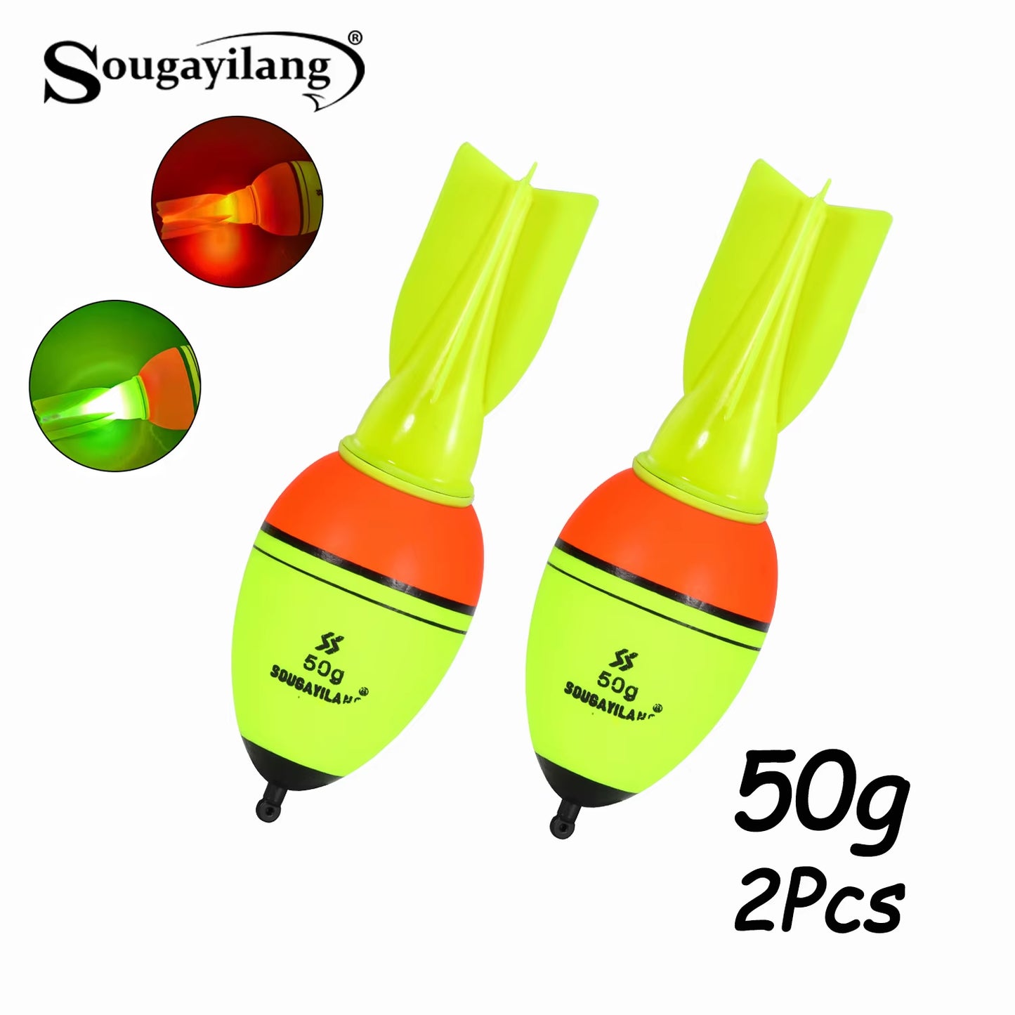 Luminous Fish Floats Rocket Shape 2Pcs with 6 Size -High Density Foam Material for 30-100G Buoyancy Fishing Gear ﻿