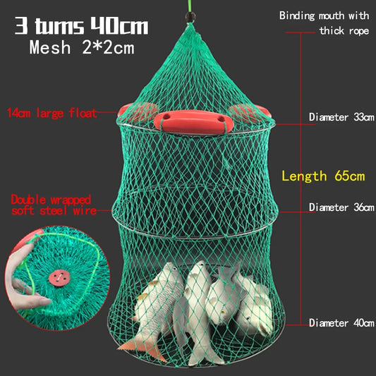 Three Drift Sea Protection Fishing Net Pocket Net Bag Quick Drying Folding Fish Cage Thickened Fish Basket Fishing Accessories