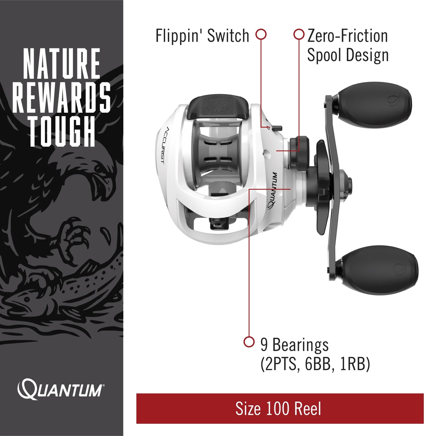 Accurist Baitcast Fishing Reel, Size 100 Reel, Left-Hand Retrieve, White