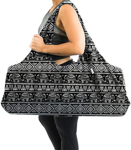 Large Yoga Mat Bag | the ORIGINAL totepro | Large Yoga Mat Tote Sling Carrier with Side Pocket | Fits Most Size Mats (Thai Elephant)