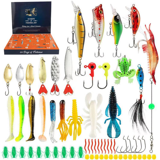 2025 Fishing Advent 24 Days of Christmas Countdown Calendar with Fishing Lures Portable Baits Tackle Gear for Men Adult Teen