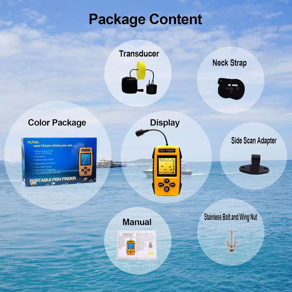 Handheld Fish Finder Portable Fishing Gear with Sonar Transducer and LCD Display