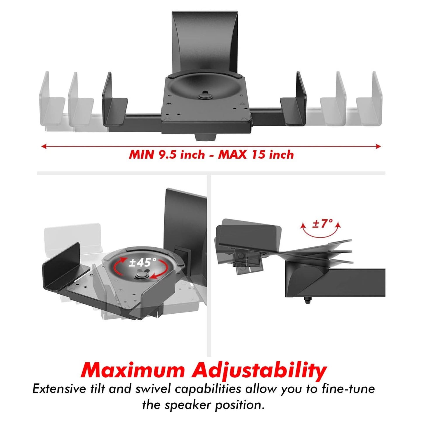 5Core Speaker Wall Mount Adjustable Swivel 15 Inch Space Bookshelf Brackets Pair-3