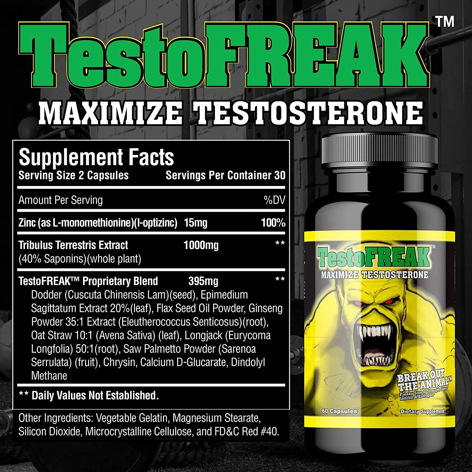Testofreak 100% Natural Testosterone Booster for Size and Strength 60Ct Max 1410Mg per Serving by