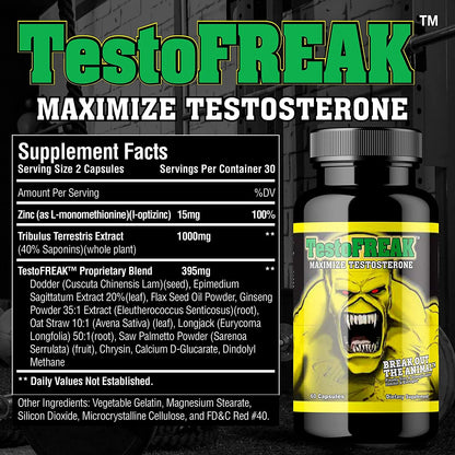Testofreak 100% Natural Testosterone Booster for Size and Strength 60Ct Max 1410Mg per Serving by