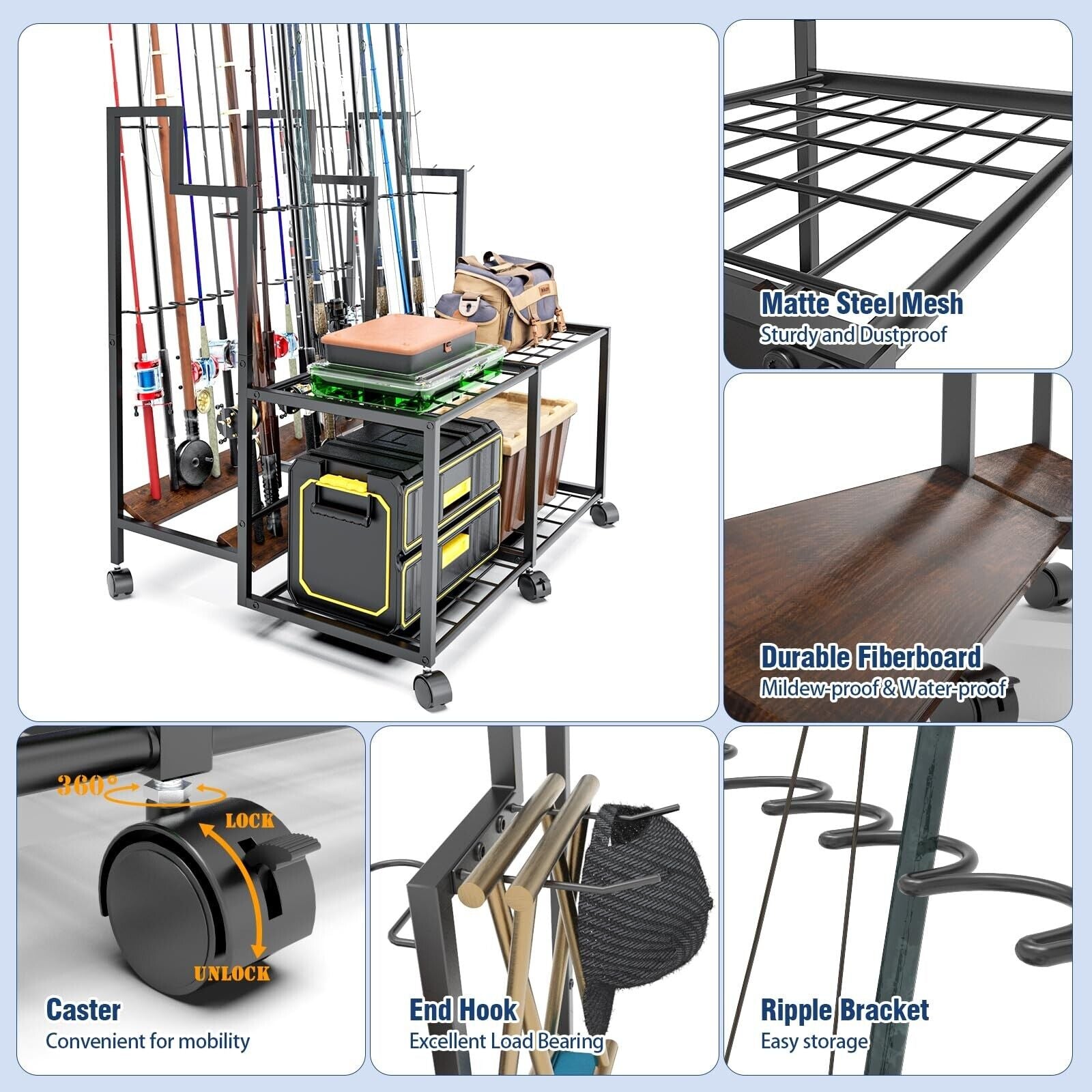 Miratino Fishing Rod Holders for Garage, 24 Rods Large-Capacity Fishing Pole ...