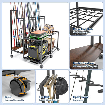 Miratino Fishing Rod Holders for Garage, 24 Rods Large-Capacity Fishing Pole ...