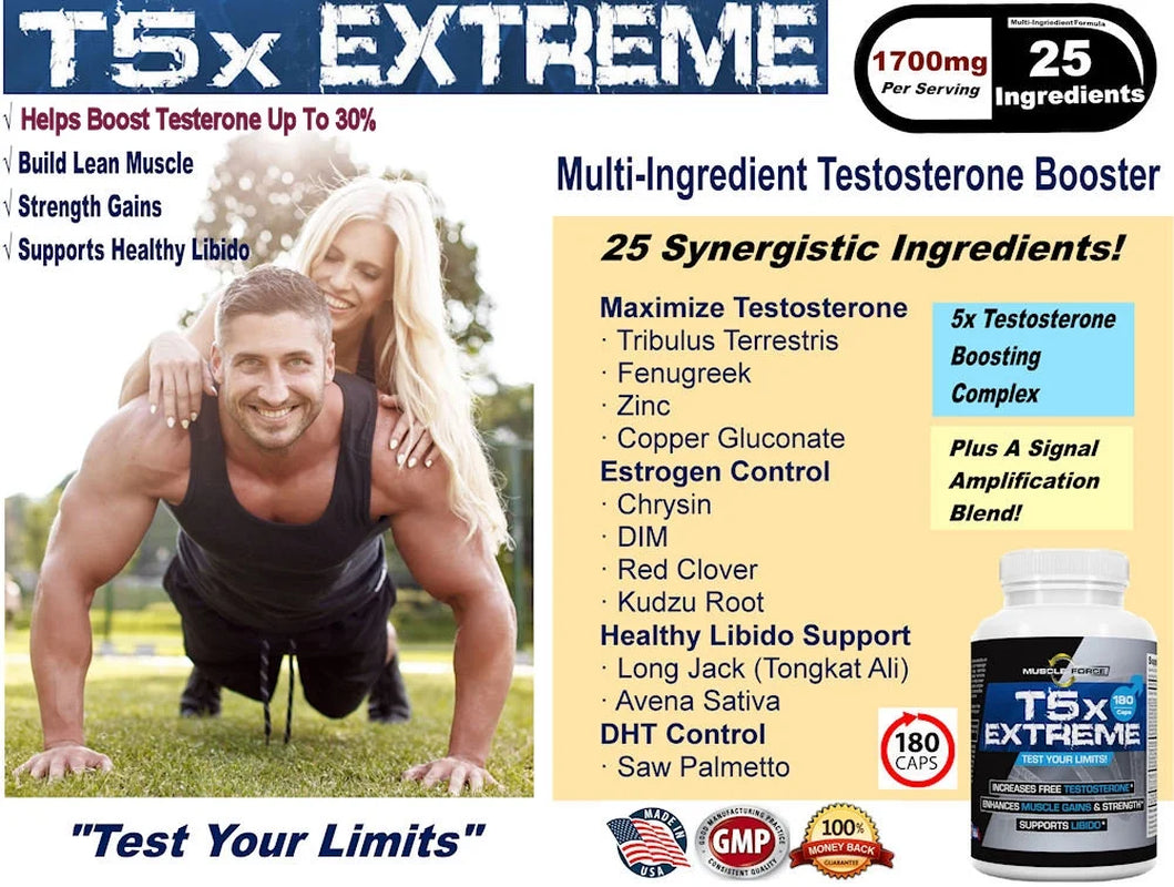 Two Pack - T5X Extreme Testosterone Booster for Men Sexual Potency Increase Testosterone 30% 360 Capsules
