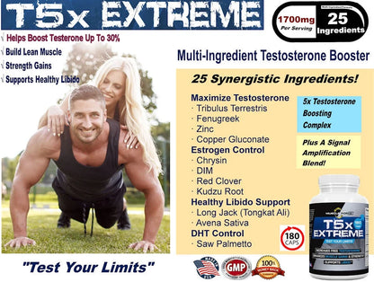 Two Pack - T5X Extreme Testosterone Booster for Men Sexual Potency Increase Testosterone 30% 360 Capsules