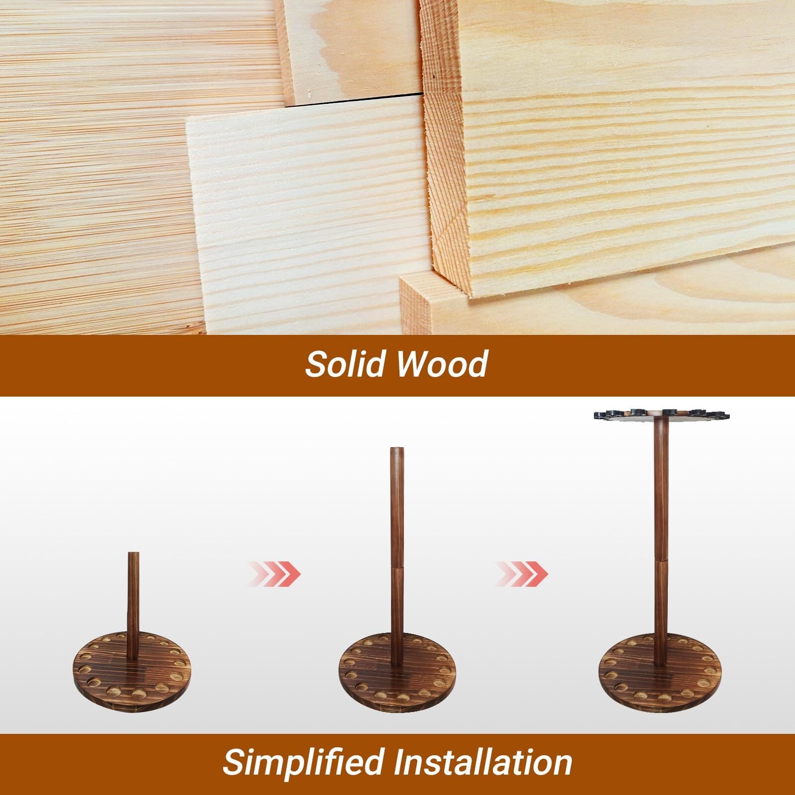Fishing Rod Holders for Garage Wood Pole Rack Floor Stand Holds up to 15 Rods
