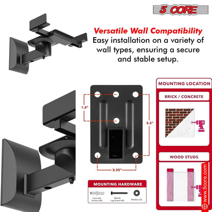 5Core Speaker Wall Mount Adjustable Swivel 15 Inch Space Bookshelf Brackets Pair-1