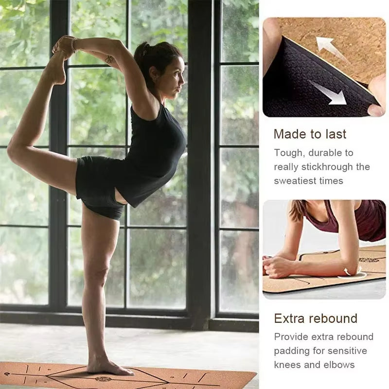 183X61Natural Cork TPE Yoga Mat Fitness Gym Sports Mats Pilates Exercise Pads Non-Slip Yoga Mats 6Mm Absorb Sweat Odorless