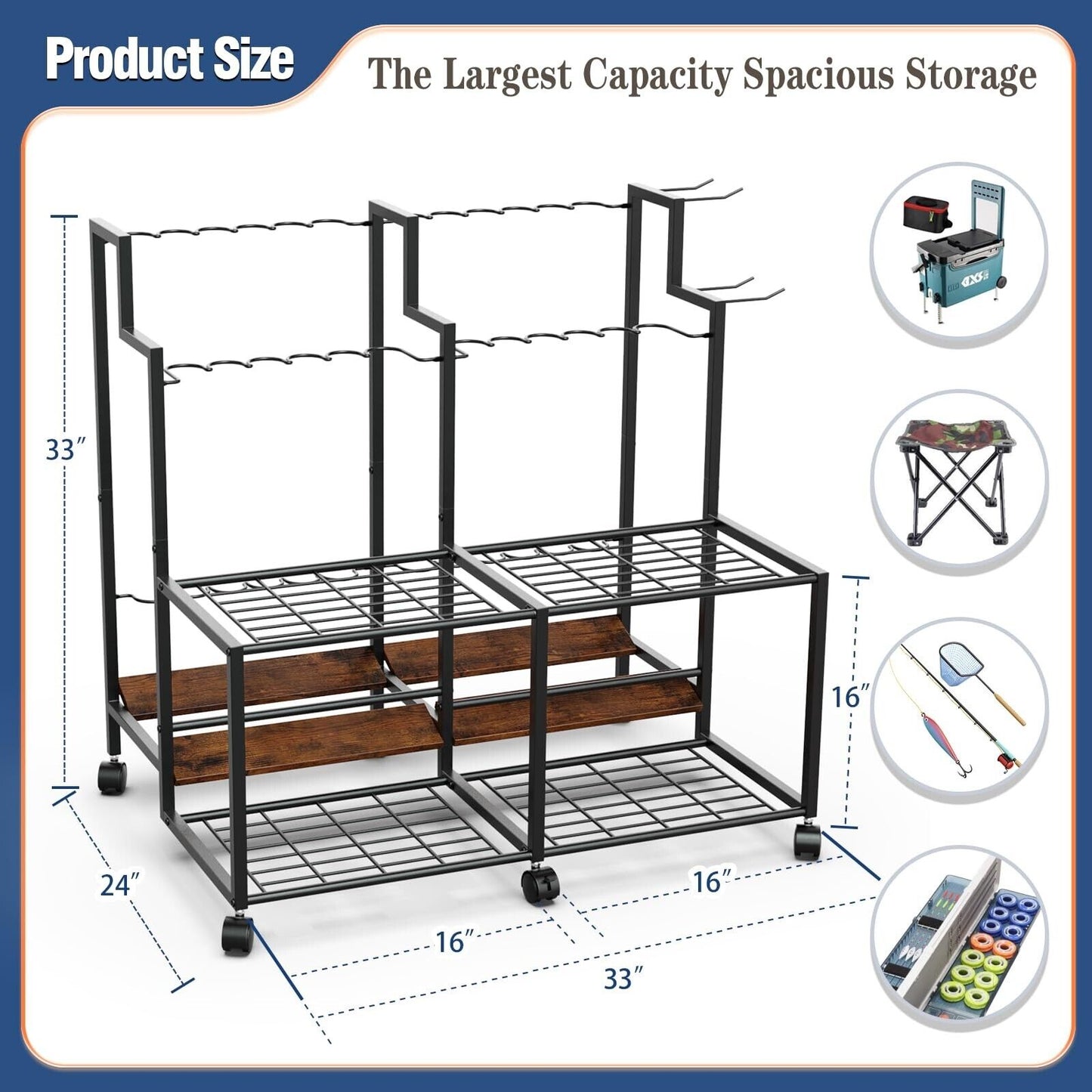 Miratino Fishing Rod Holders for Garage, 24 Rods Large-Capacity Fishing Pole ...