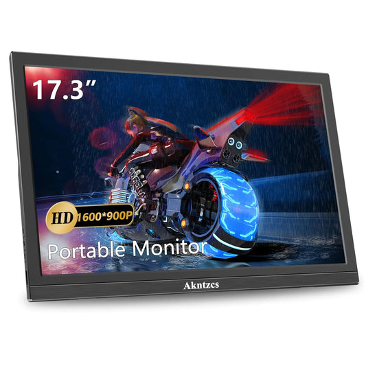 Akntzcs Portable Monitor 17.3 Inch 1600x900P External Monitor with HDMI USB C Dual Speakers Secondary Screen for PC Mac Phone Ras Pi Switch