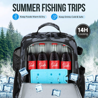 Fishing Backpack with Rod Holders & Cooler, 45L Large Water-Resistan