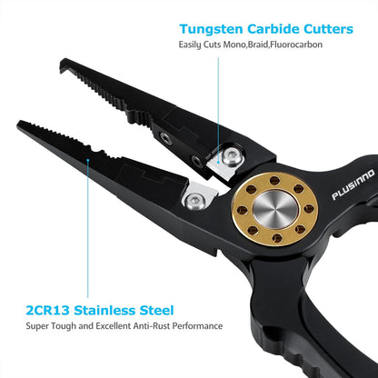 8 Inch Fishing Pliers, 6061Aluminum Muti-Function Fishing Tools, Split Ring Pliers Hook Removers, Saltwater Resistant Fishing Gear Accessories with Lanyard & Sheath, Fishing Gifts for Men