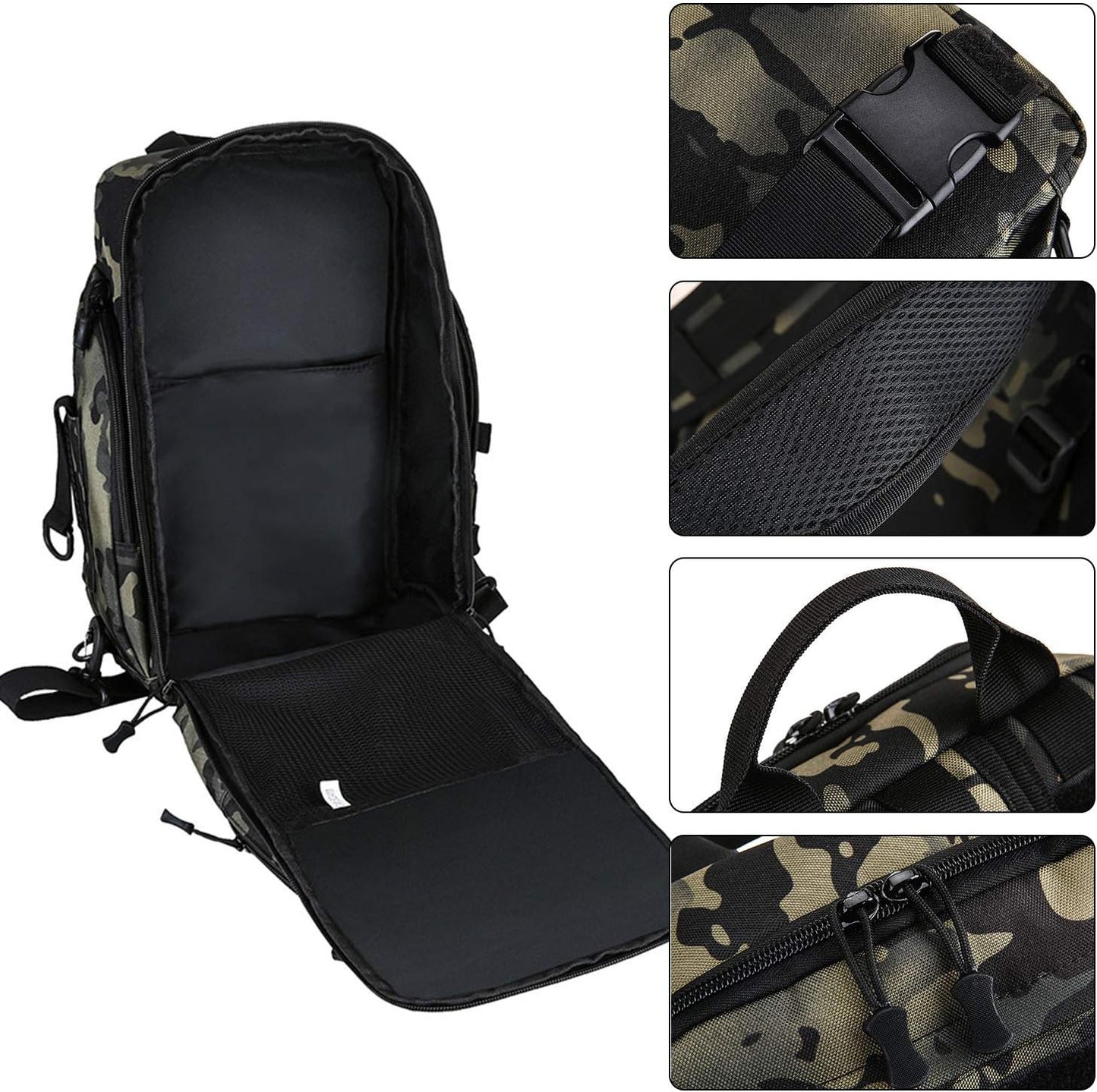 Fishing Tackle Backpack Storage Bag Outdoor Shoulder Backpack Waterproof Cross Body Sling Bag Fishing Gear Bag with Rod Holder (Green Camo + Tackle Box)