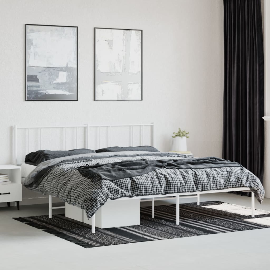vidaXL Metal Bed Frame with Headboard White 76"x79.9" King-1
