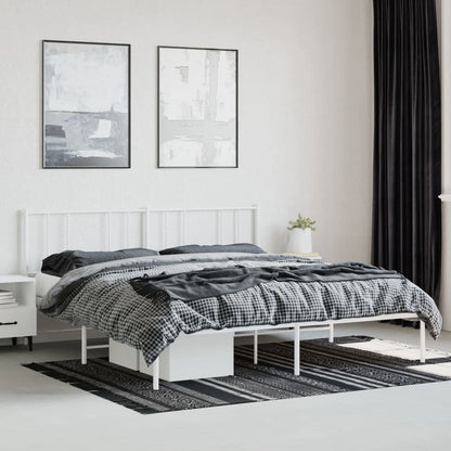 vidaXL Metal Bed Frame with Headboard White 76"x79.9" King-2