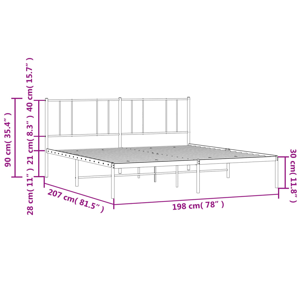 vidaXL Metal Bed Frame with Headboard White 76"x79.9" King-3