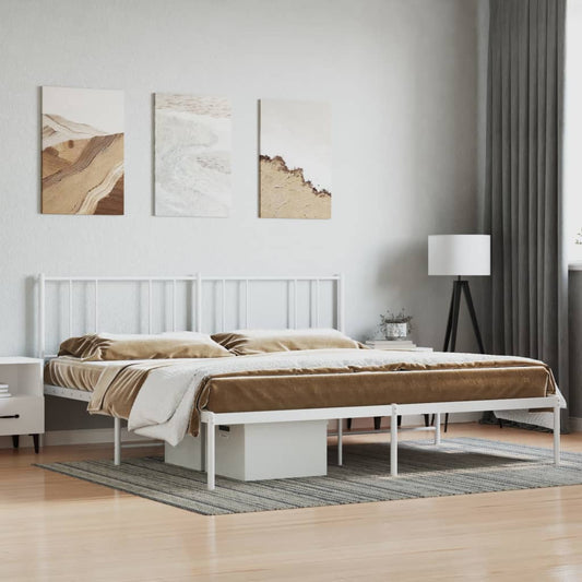 vidaXL Metal Bed Frame with Headboard White 76"x79.9" King-0
