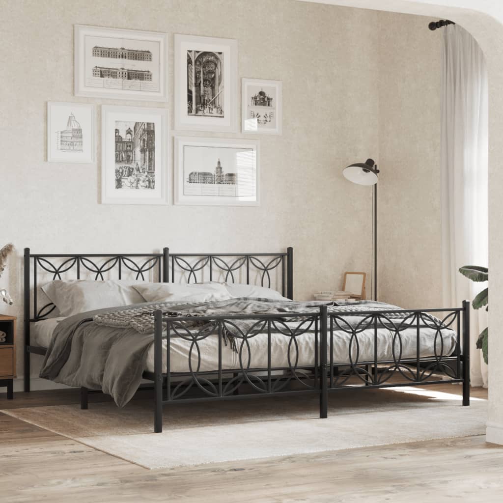 vidaXL Metal Bed Frame with Headboard and Footboard Black 76"x79.9" King-2
